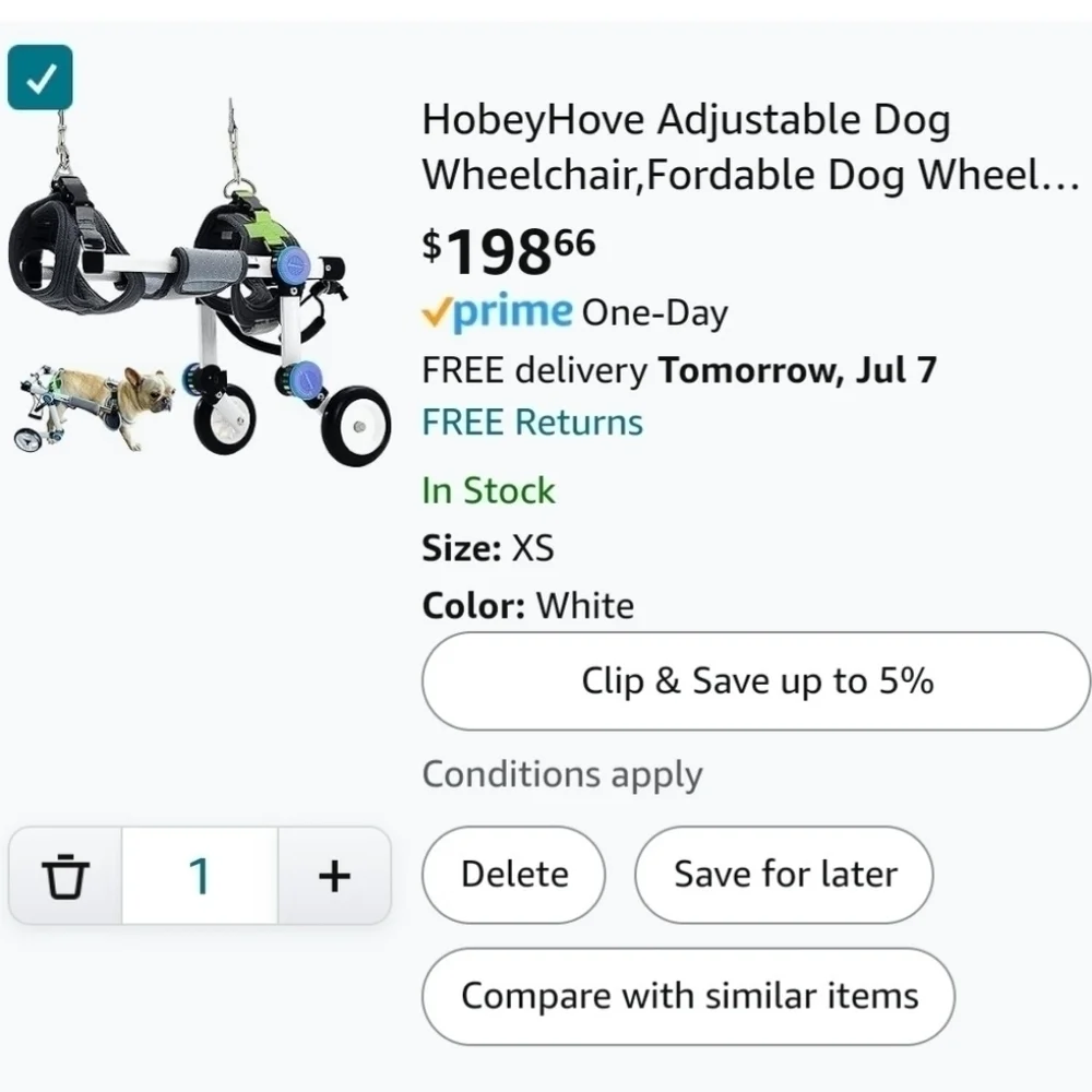 Foldable pet wheelchair for small dog